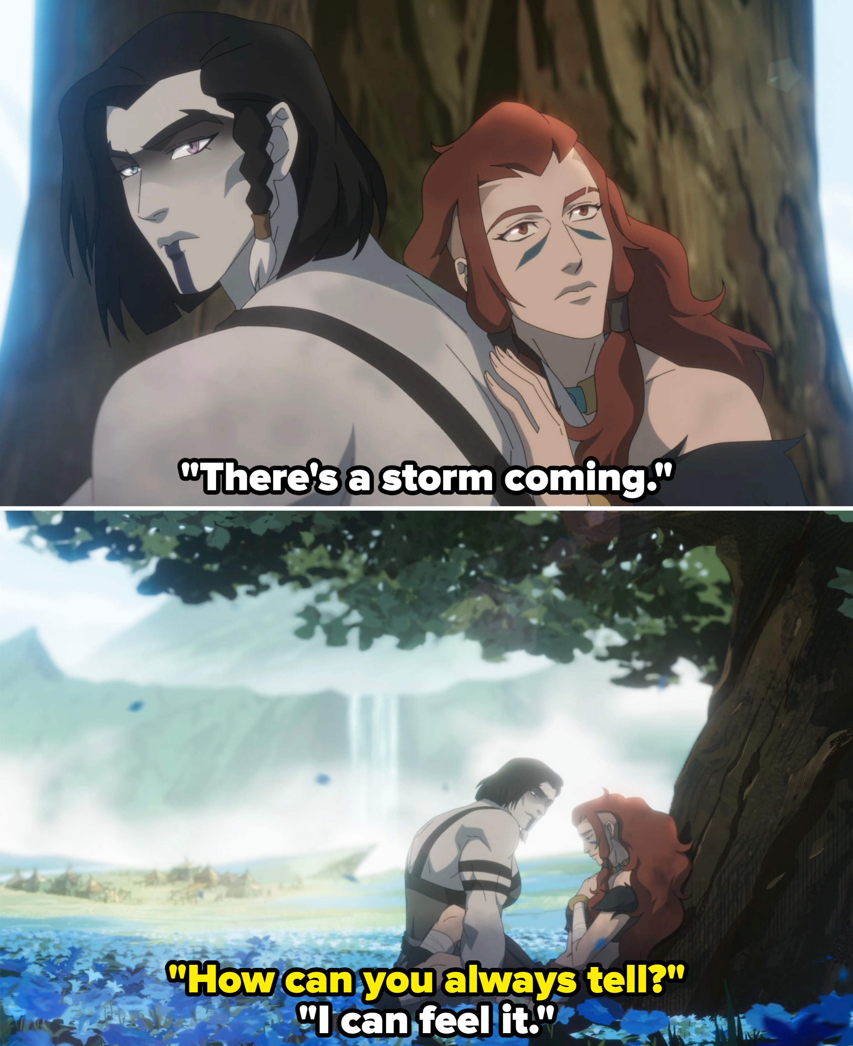 Animated characters beryllium   nether  a histrion   successful  a serene landscape, with flowers astir   them