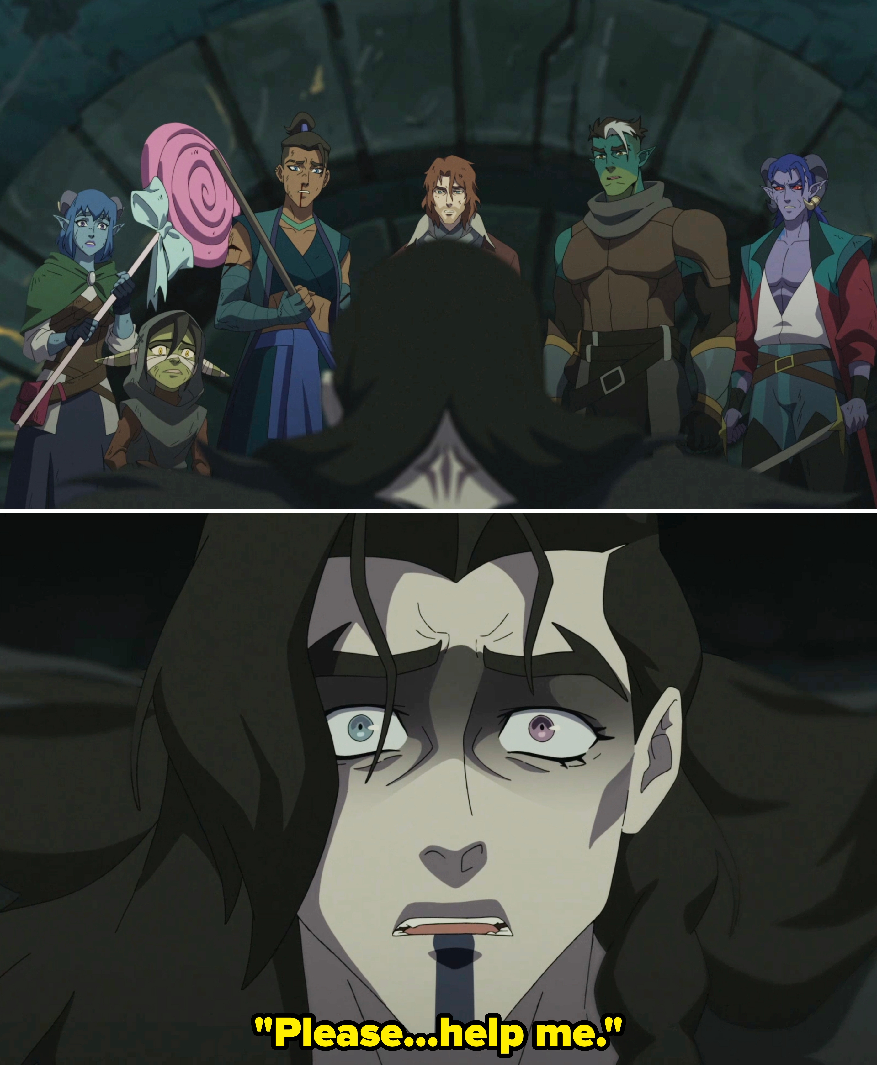 Animated characters face  a vampire with striking facial expressions successful  a melodramatic  country   from a phantasy  TV show