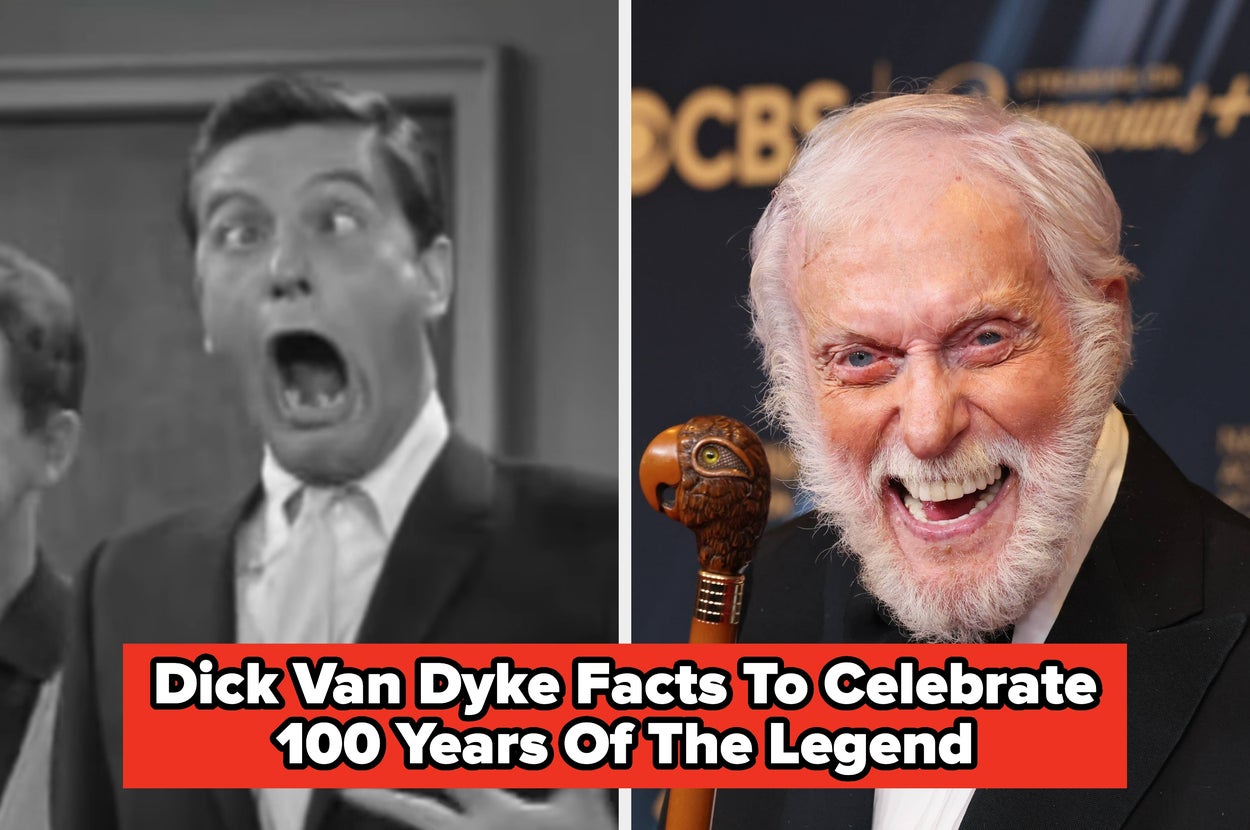 Split image: left, a person in a suit with a surprised expression; right, an older person with a beard and a joyful expression holding a decorative cane