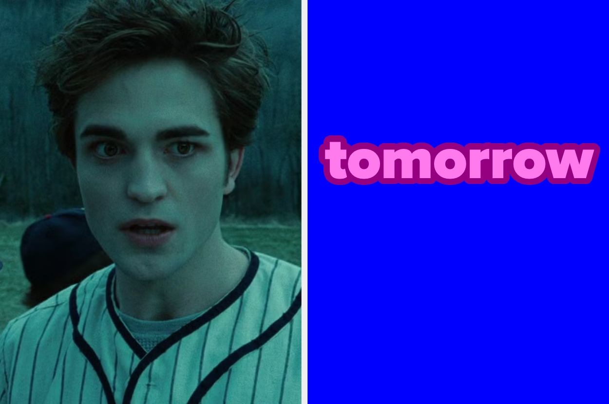 A man in a baseball uniform looks concerned beside a bold, stylized "tomorrow" text