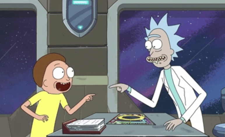 Animated characters Morty and Rick pointing astatine each different successful a spaceship mounting from the TV amusement "Rick and Morty."