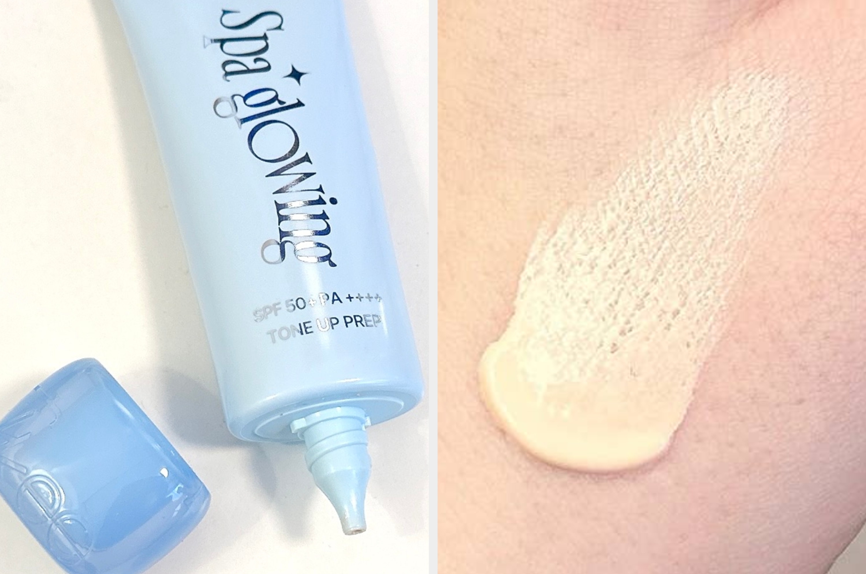 開封されたチューブのトーンアップクリームが写っています。キャップが外されています。