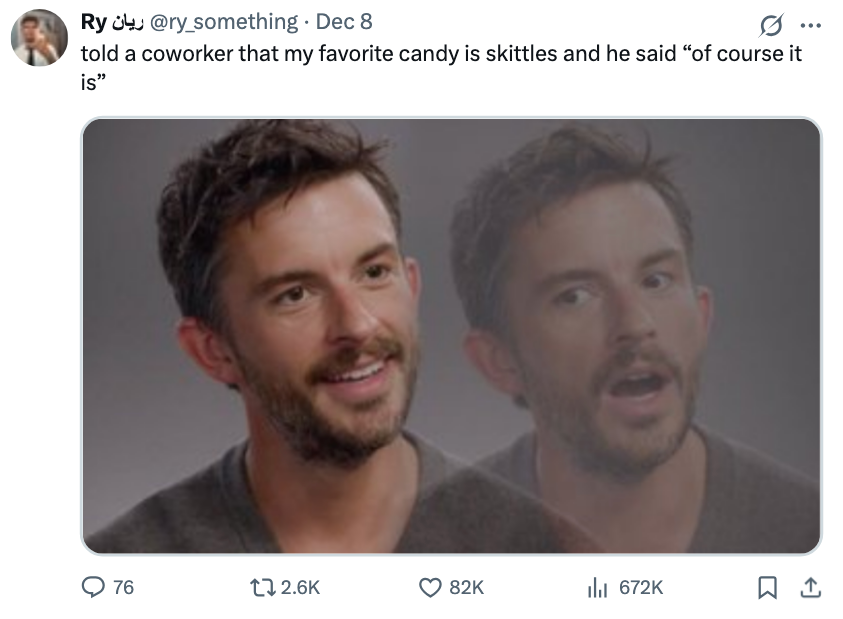 A idiosyncratic   smiles with a flimsy  beard, portion    their faded representation  successful  the inheritance  looks surprised