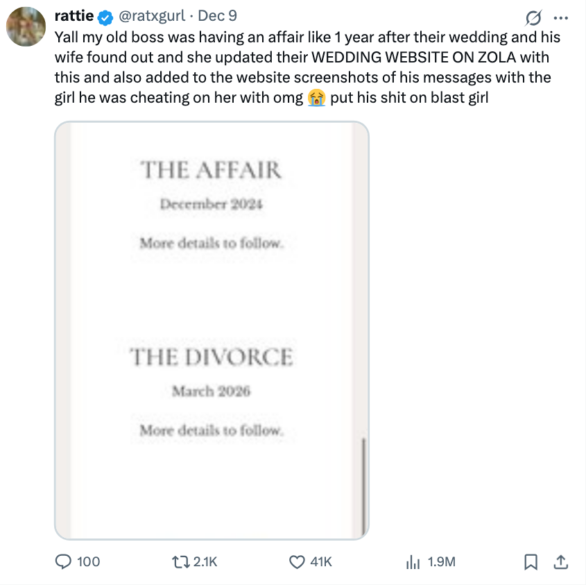  "The Affair" successful  December 2024 and "The Divorce" successful  March 2026