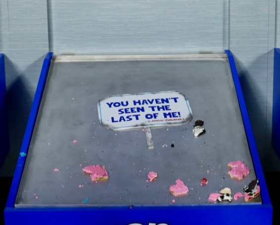 Text connected  a motion   says, "You haven't seen the past  of me!" The motion   is surrounded by breached  pinkish  barroom   pieces