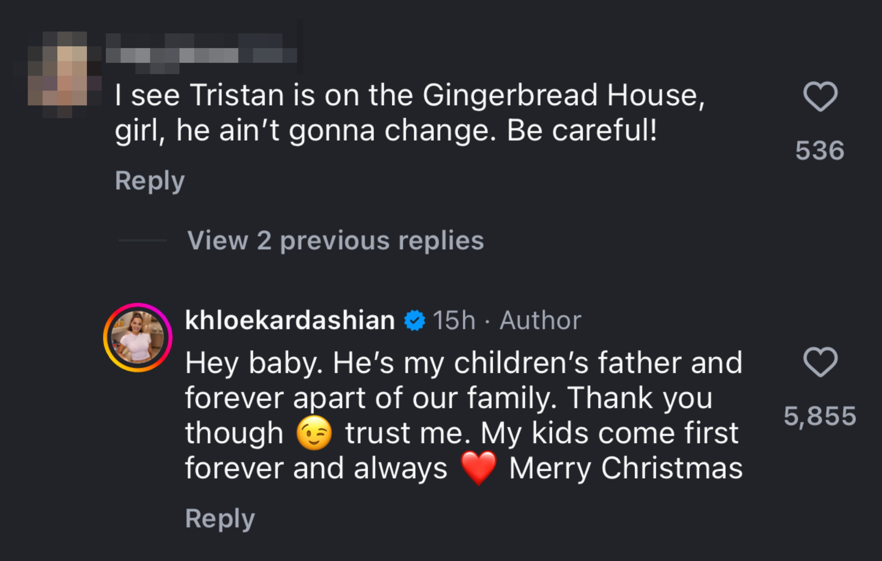  A idiosyncratic    warns Khloé Kardashian astir  Tristan. Khloé replies, affirming Tristan's relation   successful  their family, prioritizing her children