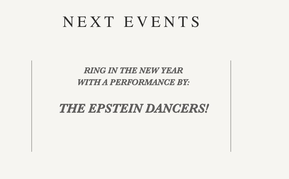 Announcement for an upcoming New Year performance by The Epstein Dancers
