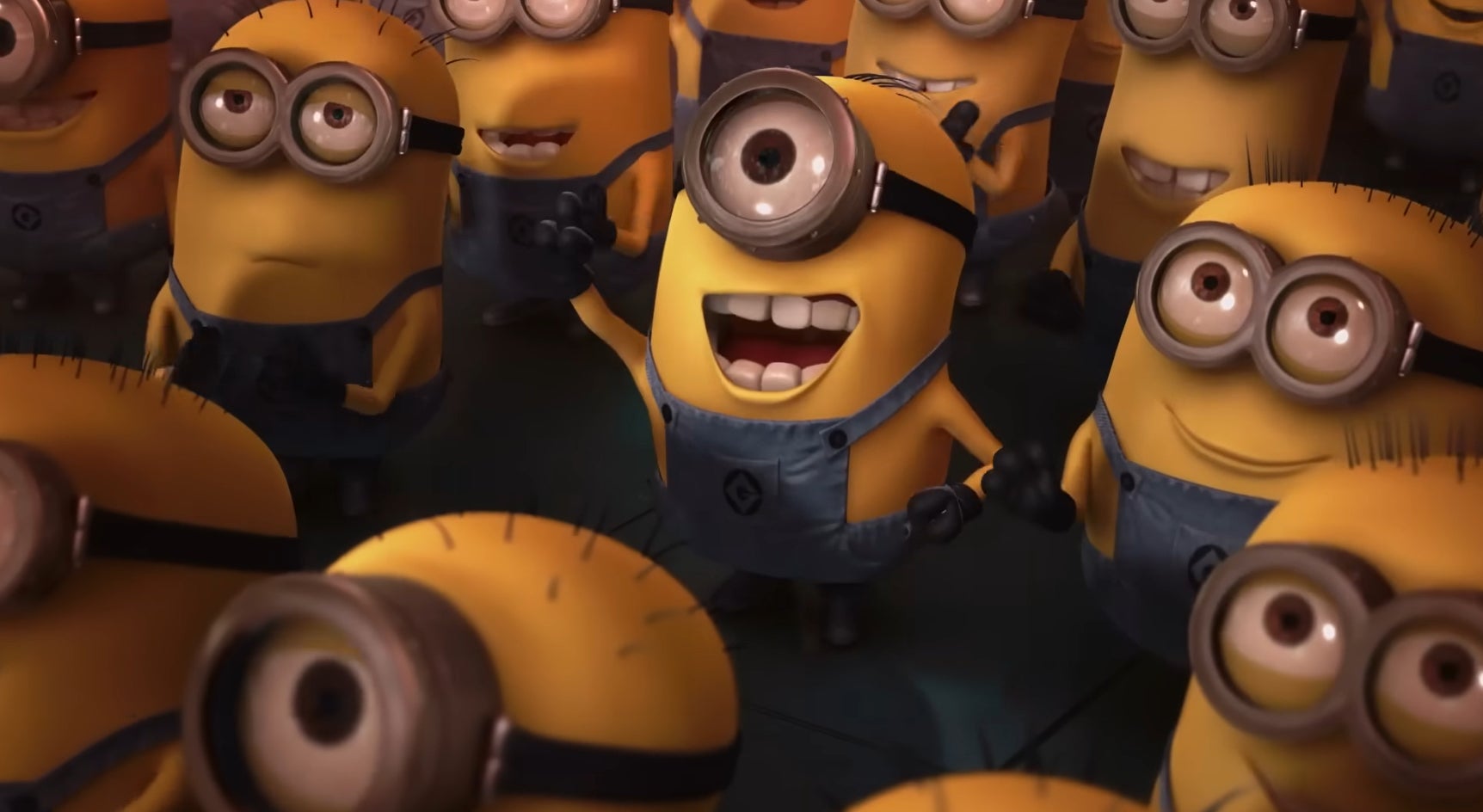 Minions cheering successful  a crowd.