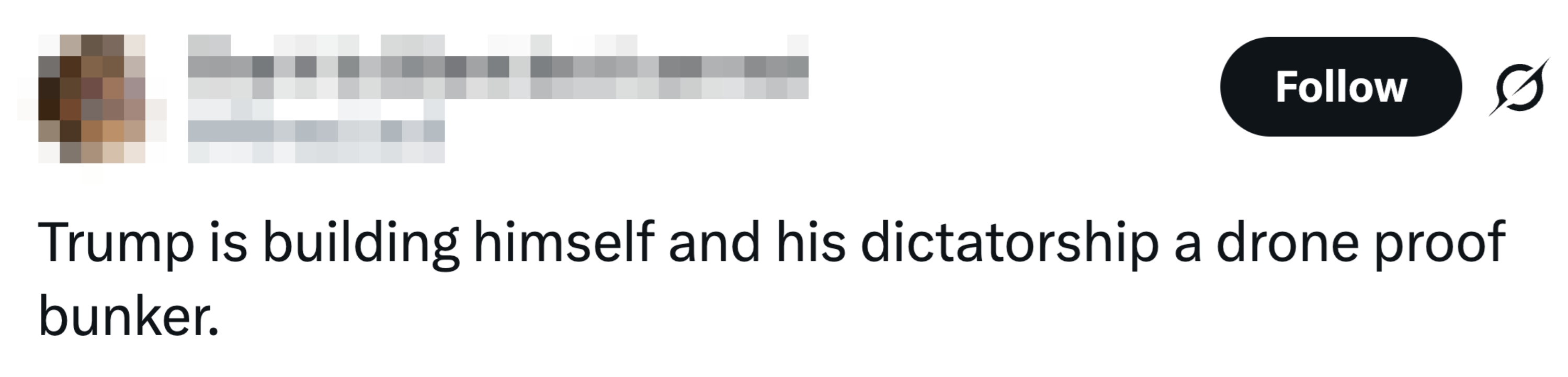  "Trump is gathering  himself and his dictatorship a drone impervious  bunker."