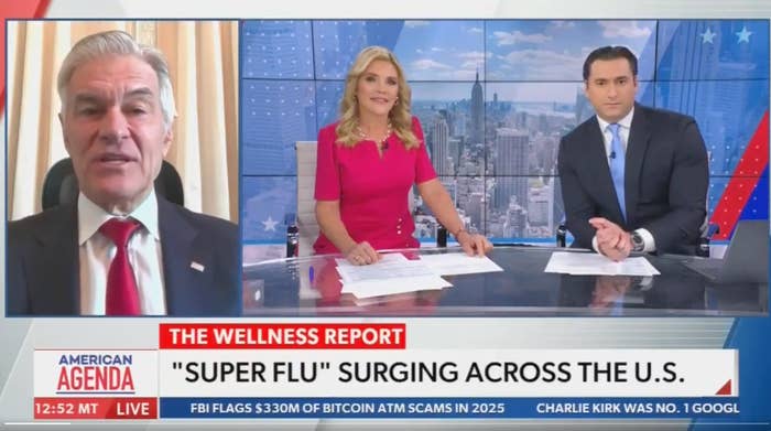 A TV conception   titled "The Wellness Report" features 3  quality    anchors discussing the surge of "super flu" cases successful  the U.S