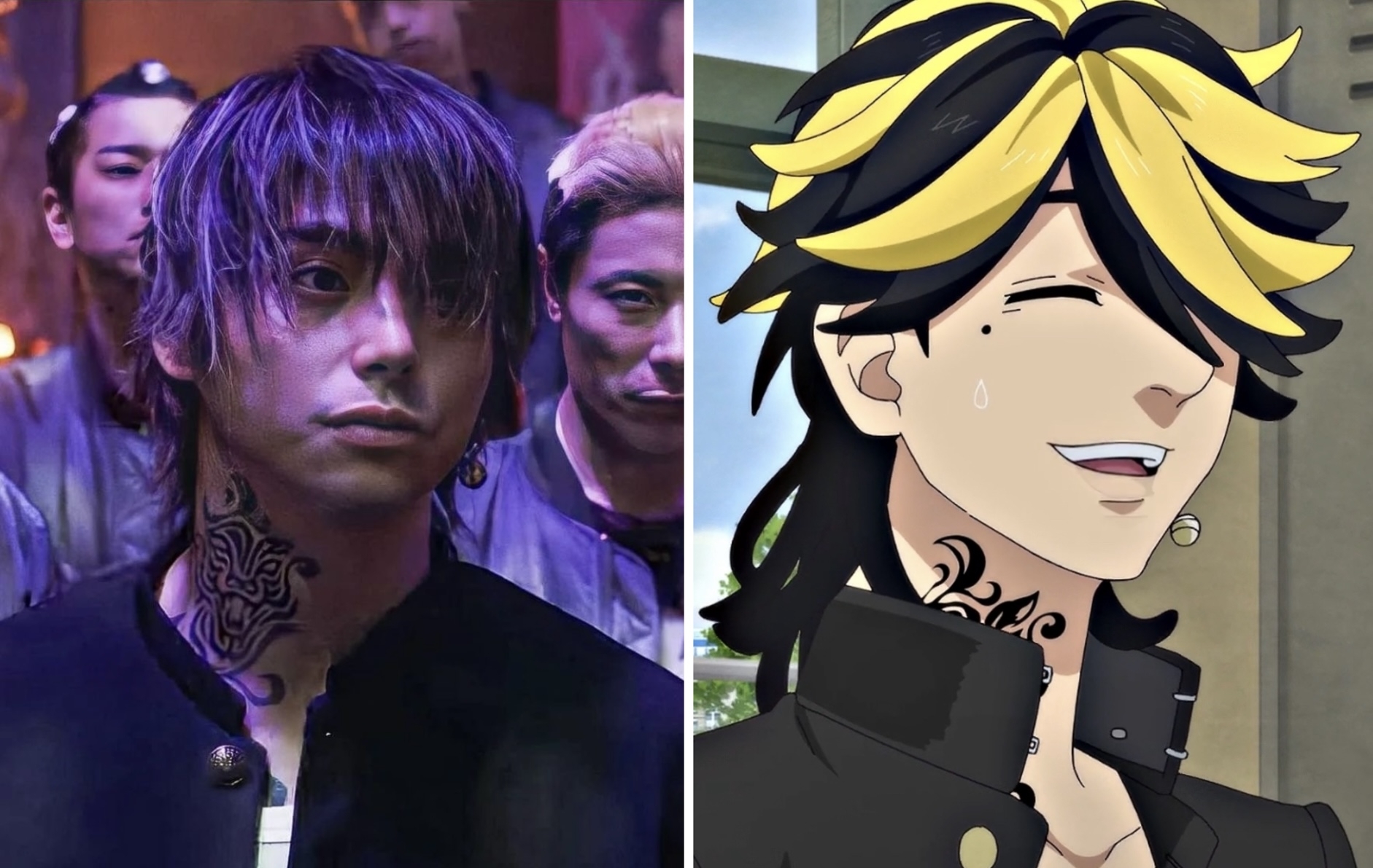 A side-by-side examination of the live-action versus the animated movie of the quality Kazutora Hanemiya from the bid Tokyo Revengers.