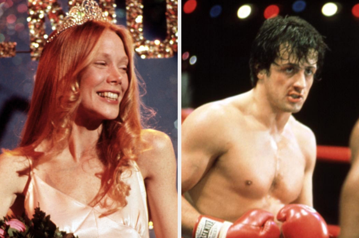 Side by sides of stills from Carrie and Rocky