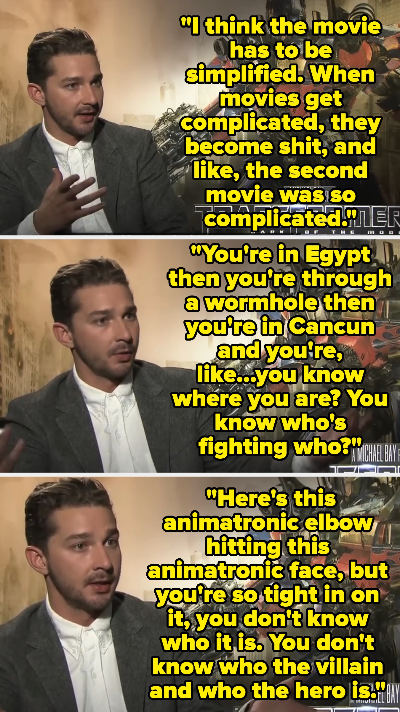 shia discussing how convoluted and complicated the second film became