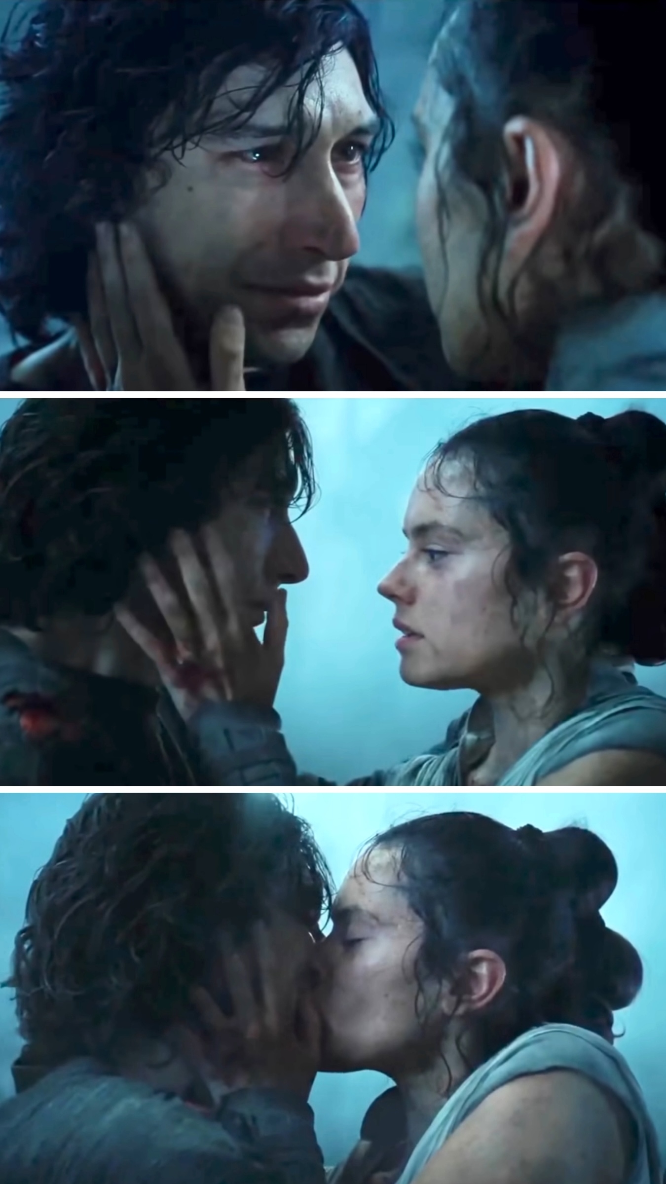 Rey and Kylo kiss in the last film
