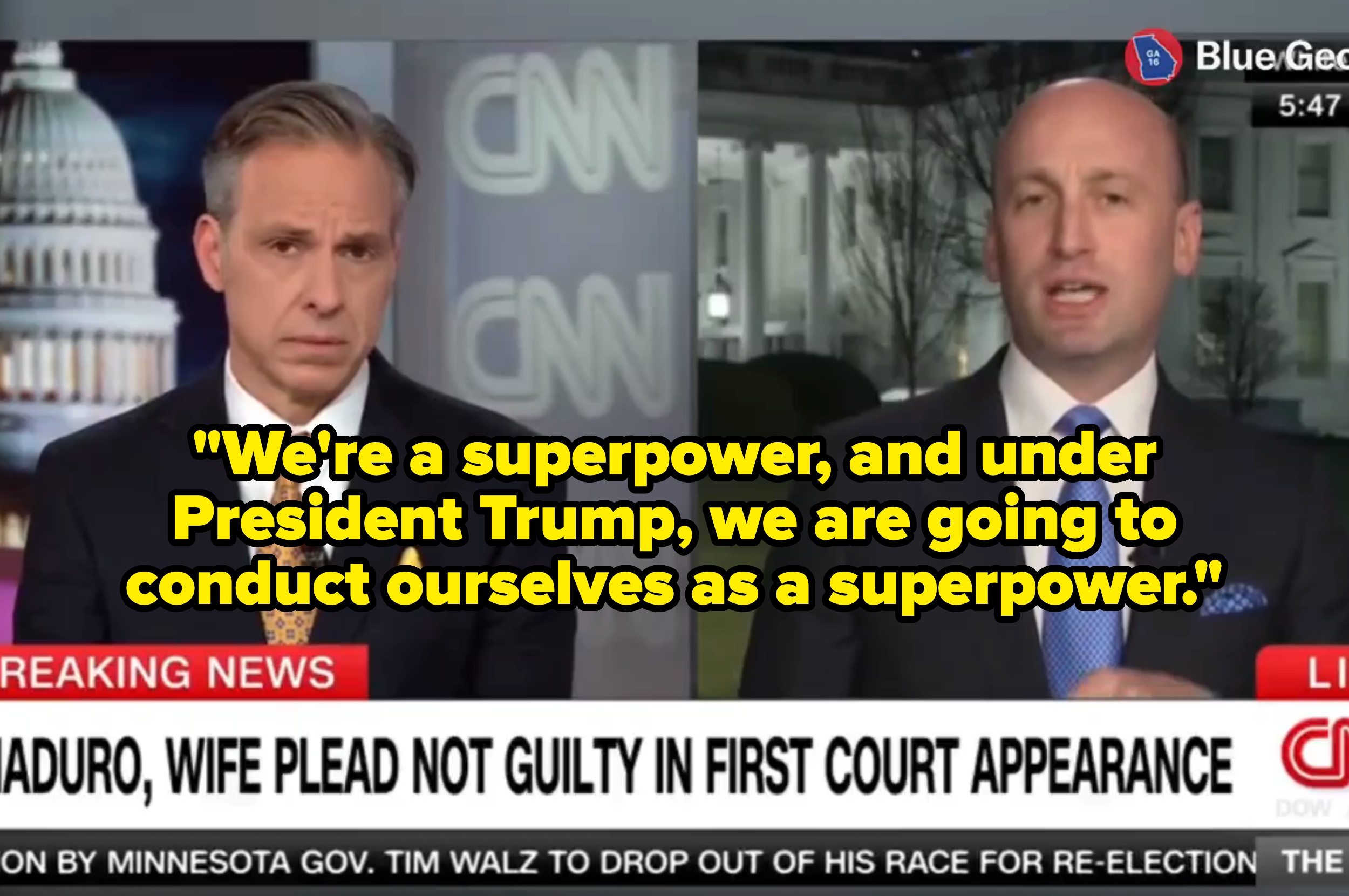 CNN sendte med delt skjerm som viser en korrespondent og en politisk rådgiver. Sitat: 