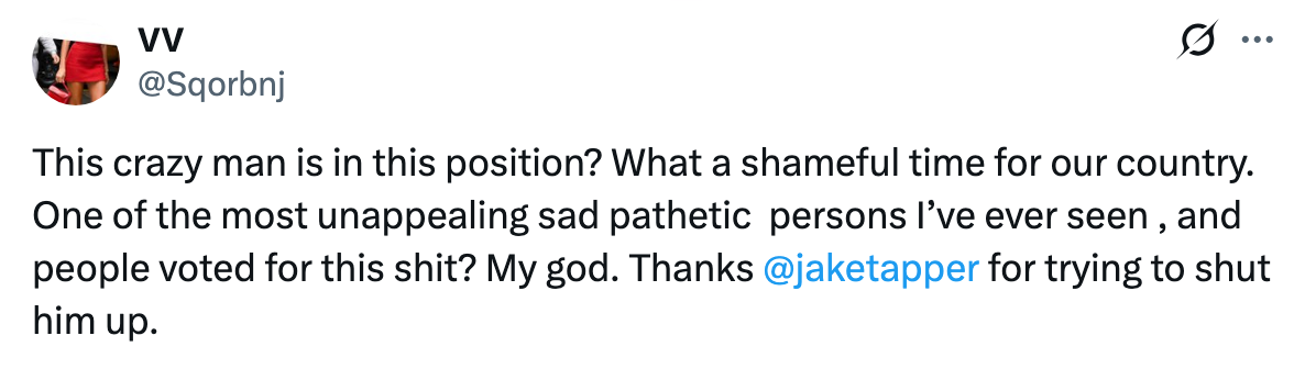 User criticizes a public figure as unappealing and questions their position, thanking a journalist for attempting to silence them