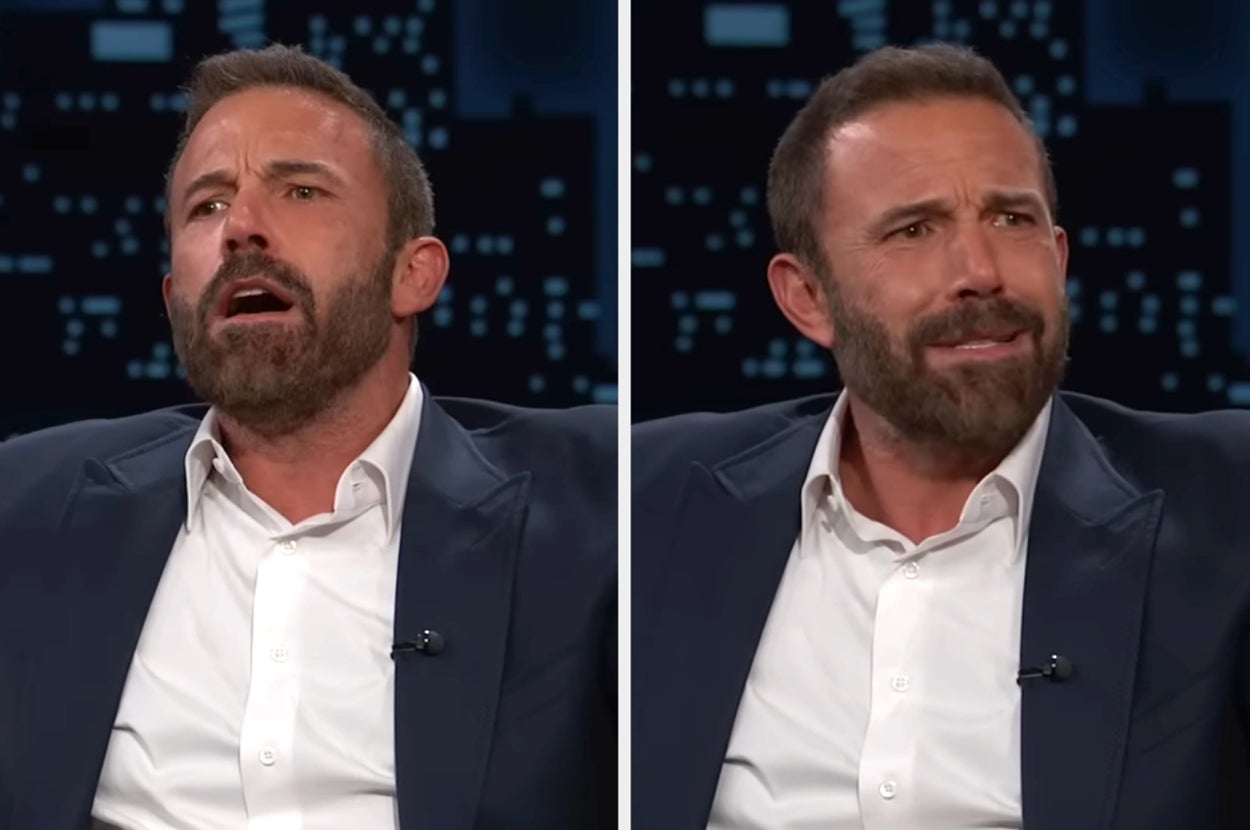 Ben Affleck speaking on a talk show, expressing surprise and confusion