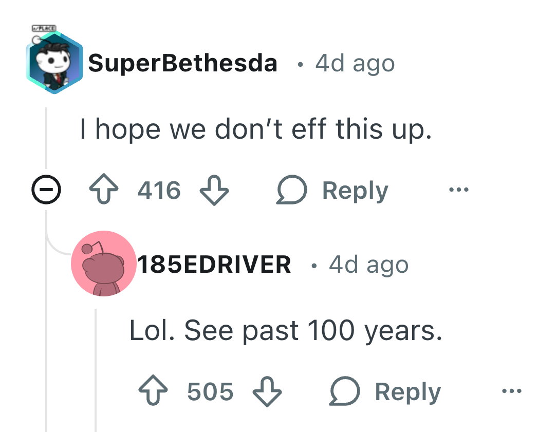Online utveksling med en bruker som uttrykker håp om ikke å rote til, og en annen som sarkastisk nevner historien fra de siste 100 årene