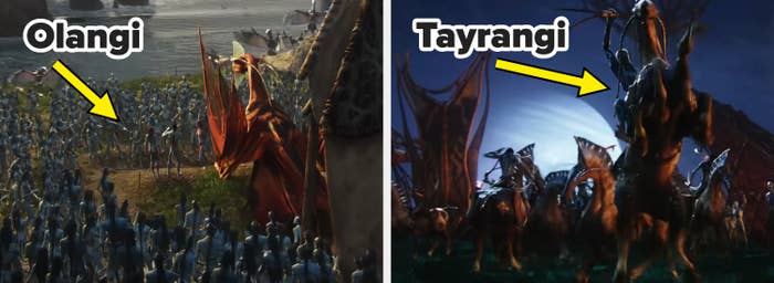 Scene from a movie showing large groups of alien creatures in battle, with futuristic landscapes and dramatic staging