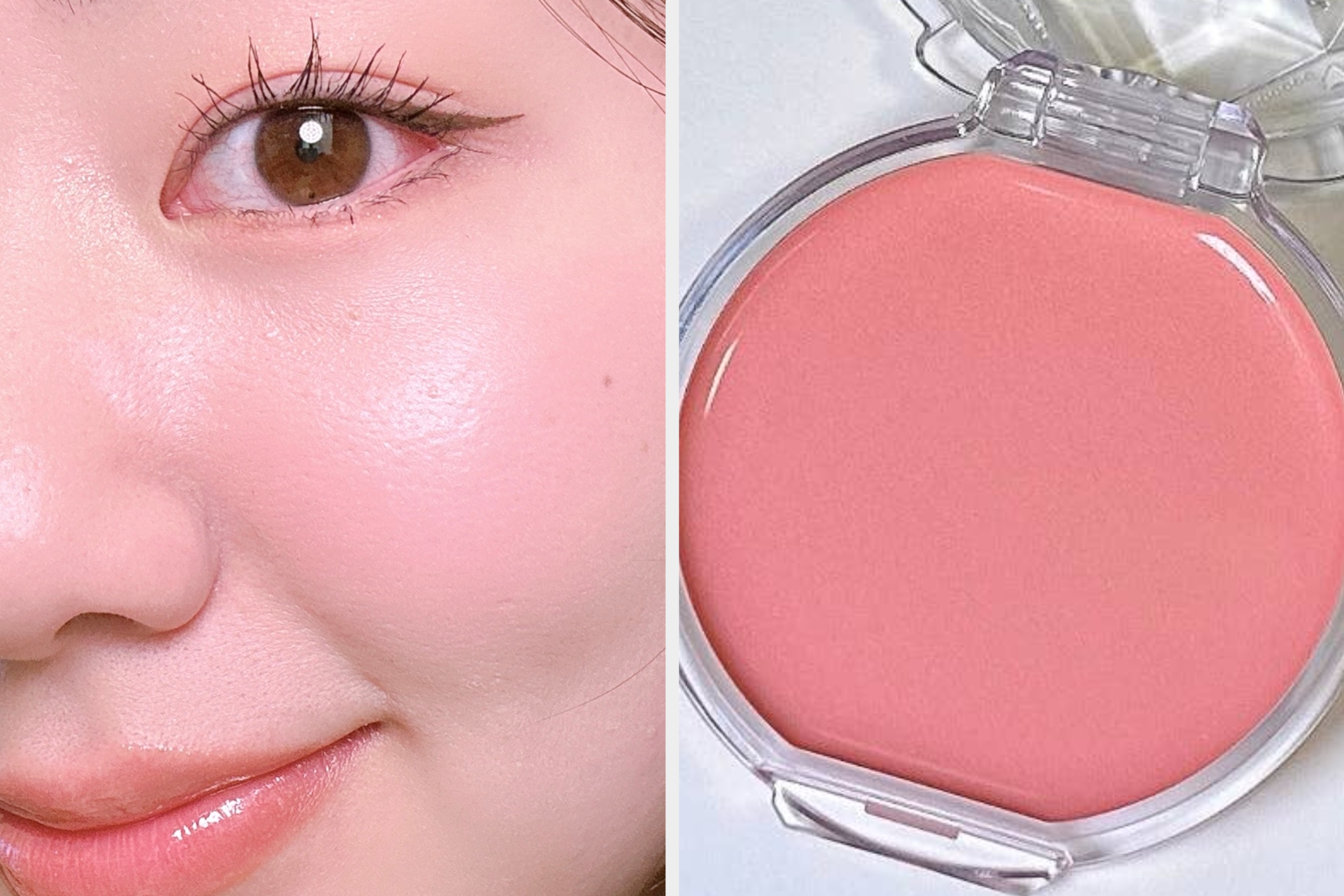 笑顔の女性の顔のアップ。目元と肌が美しく強調されています。