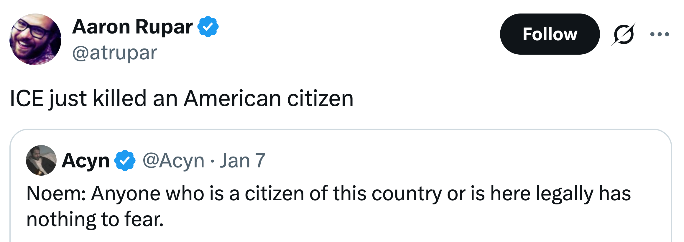 Sosiale medier-innlegg som viser en tweet av Aaron Rupar: 