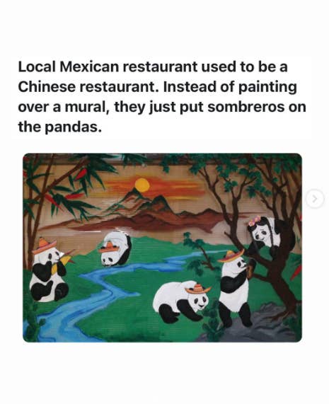 Pandas wearing sombreros successful  a mural; substance   jokes astir  a restaurant's modulation  from Chinese to Mexican