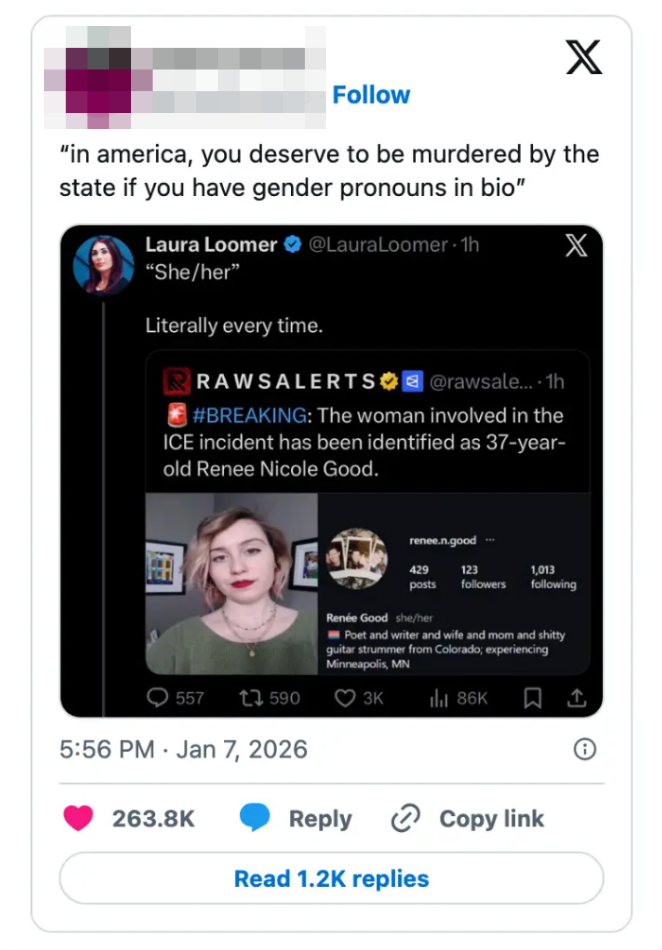 A tweet screenshot with a remark  stating a harmful connection   astir  sex  pronouns. The retweet includes a reddish  breaking quality    alert astir  a ineligible  issue