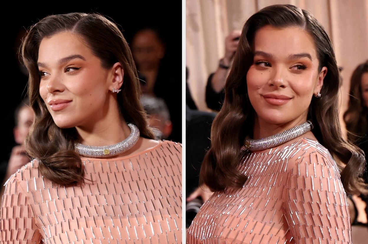 Hailee Steinfeld Debuted Her Baby Bump In A Gorgeous Mirrored Pink Gown At The Golden Globes