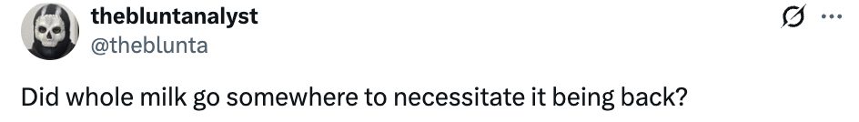 Tweet questioning if full   beverage  went distant  earlier  returning
