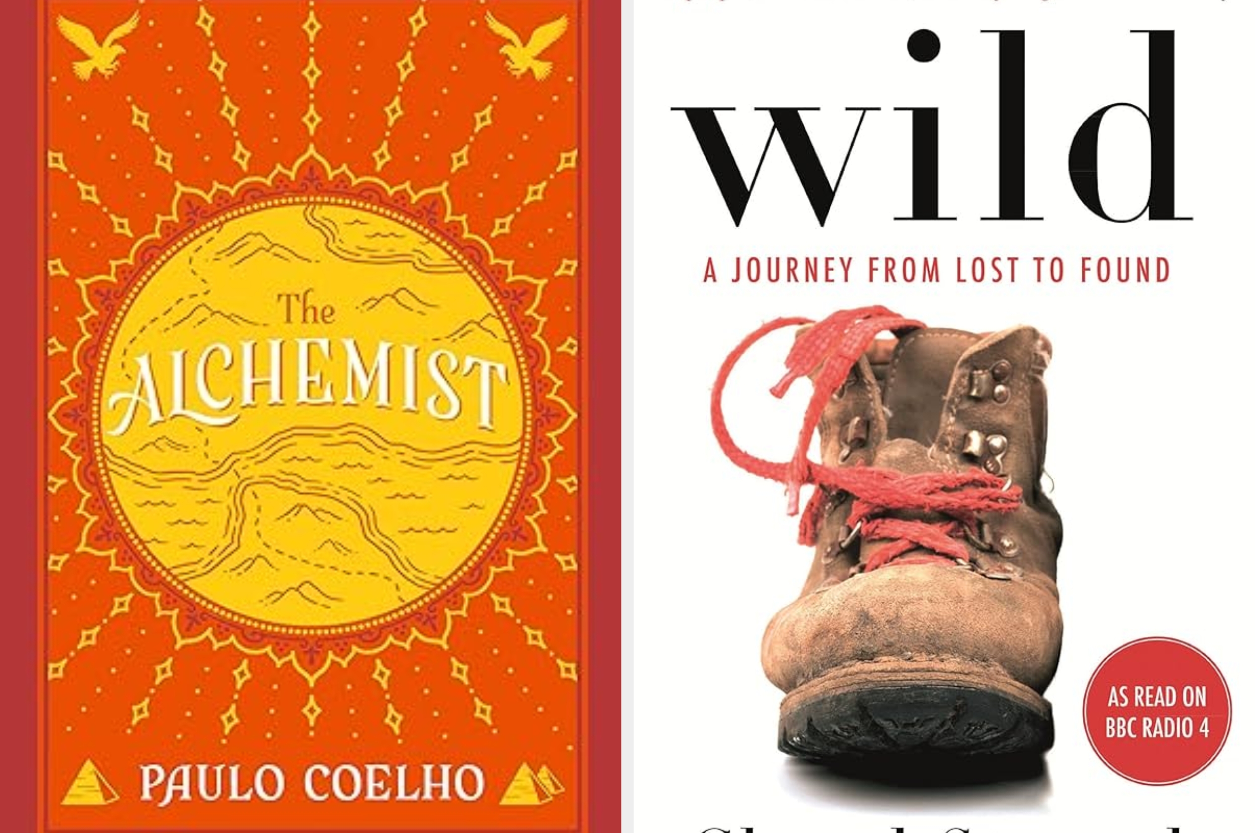 "The Alchemist" by Paulo Coelho and "Wild" by Cheryl Strayed book covers side by side