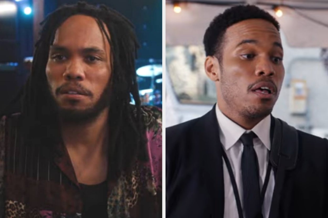 Split image of a man with dreadlocks and another man wearing a suit and tie