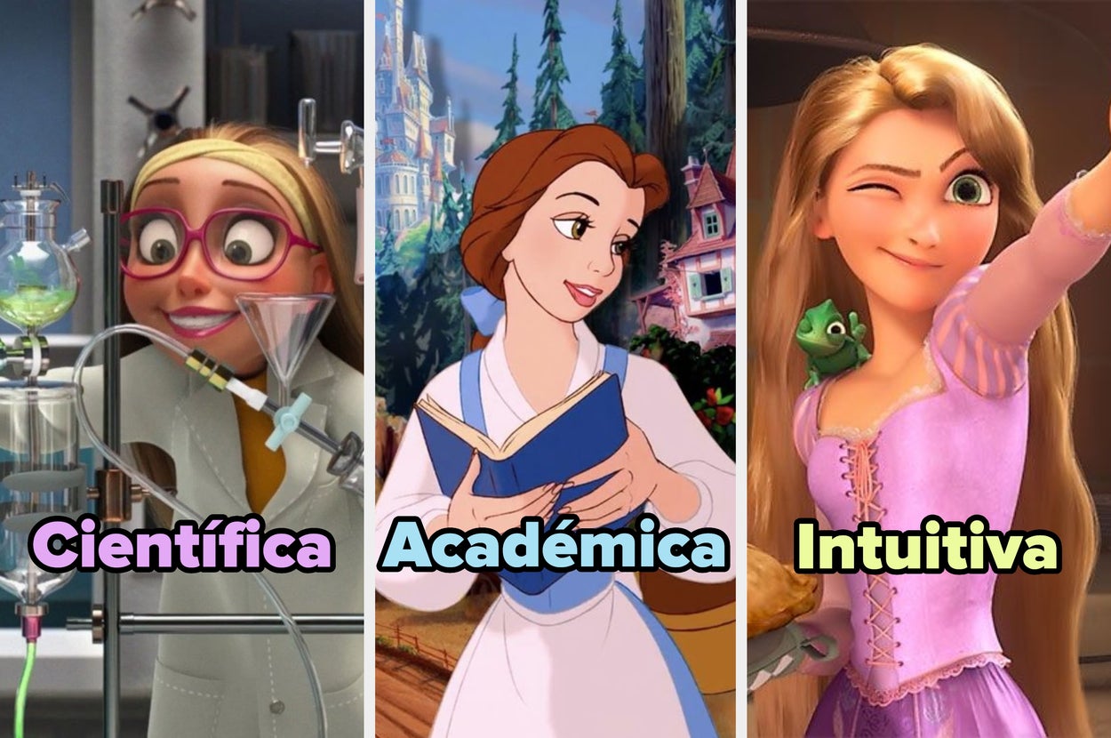 Image showing three animated characters labeled: "Científica" with lab equipment, "Académica" reading a book, "Intuitiva" holding a duckling