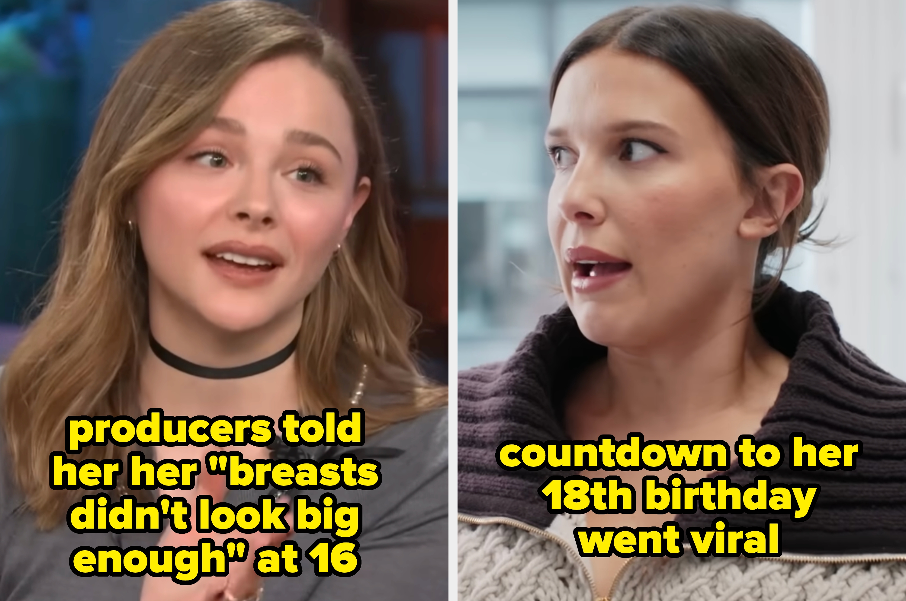 Two women discuss inappropriate treatment; one on being criticized at 16, the other on her 18th birthday countdown going viral