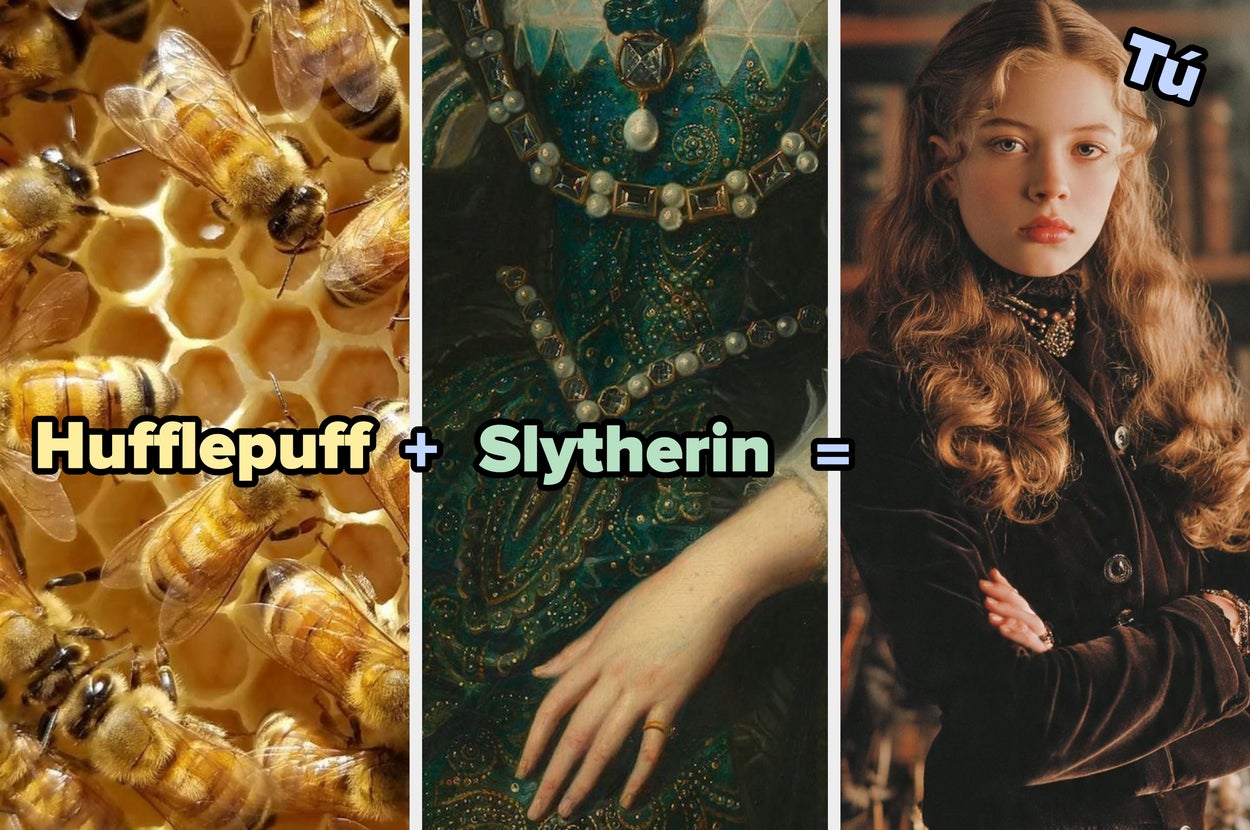 Bees in hive, ornate dress, and a person with long wavy hair; text in Spanish: "Tu corazón + Tu mente = Tú" meaning "Your heart + Your mind = You"