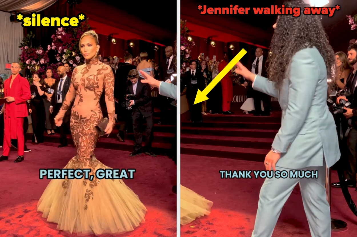 Jennifer Lopez poses in front of a glambot vs Cole Walliser directs Jennifer Lopez on the glambot