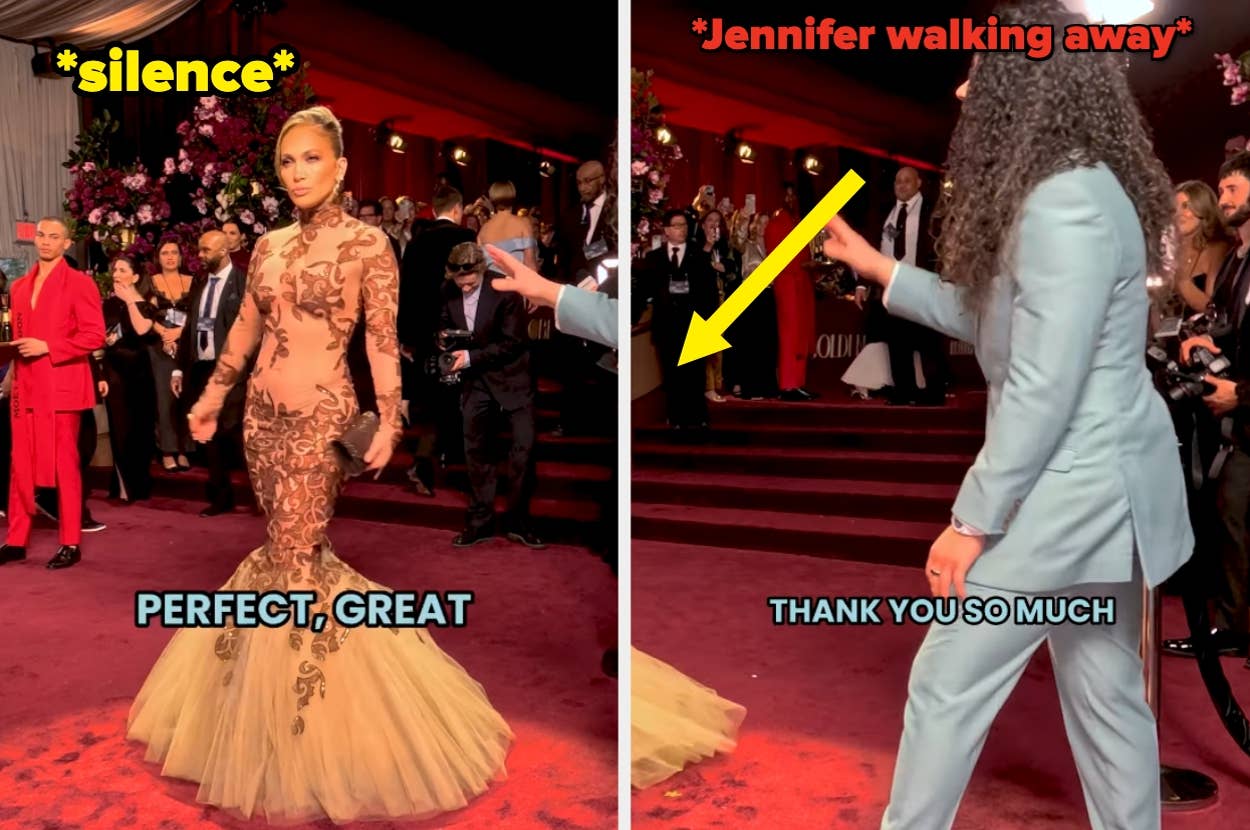 Jennifer Lopez poses in front of a glambot vs Cole Walliser directs Jennifer Lopez on the glambot
