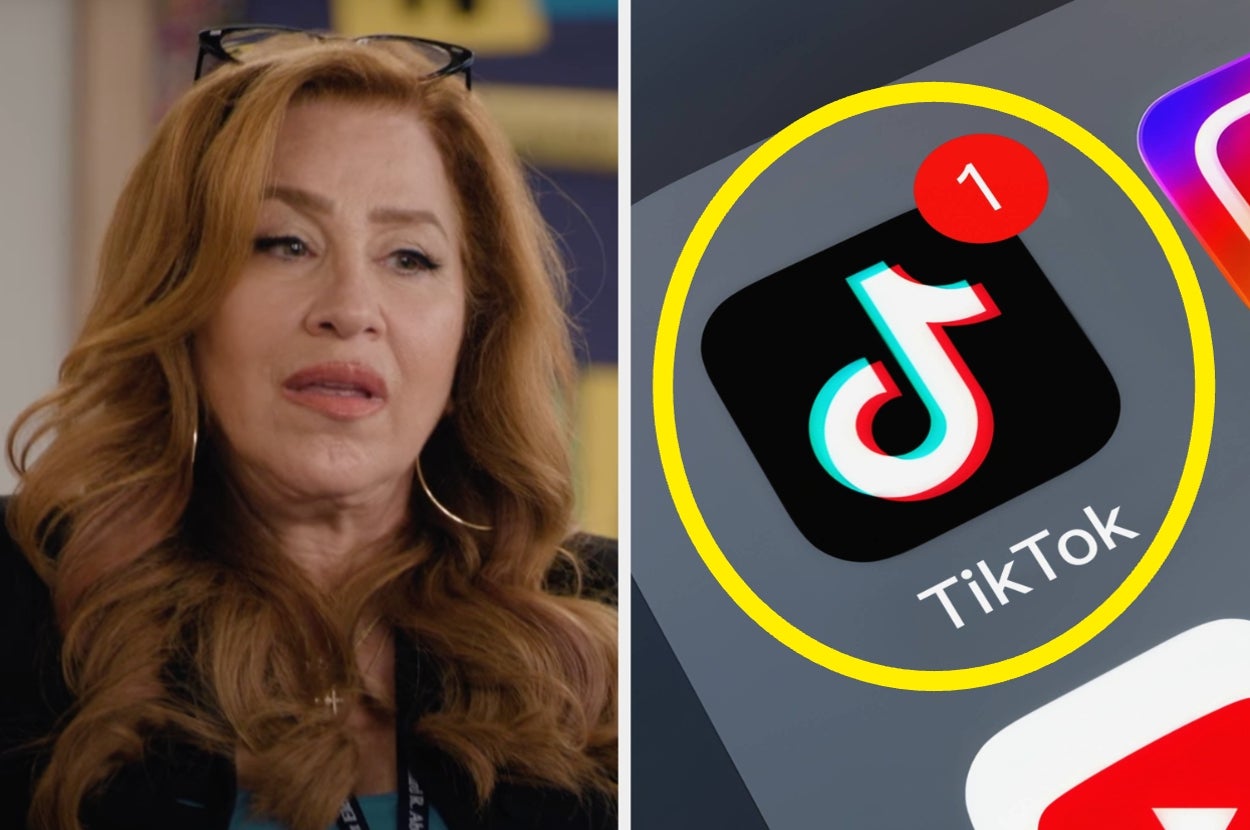 Person looking concerned next to a smartphone screen showing a TikTok notification badge