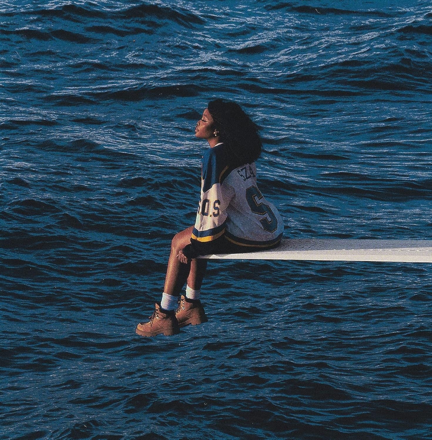 Person successful  a jersey and boots sits connected  a ledge supra  the ocean, gazing thoughtfully into the distance