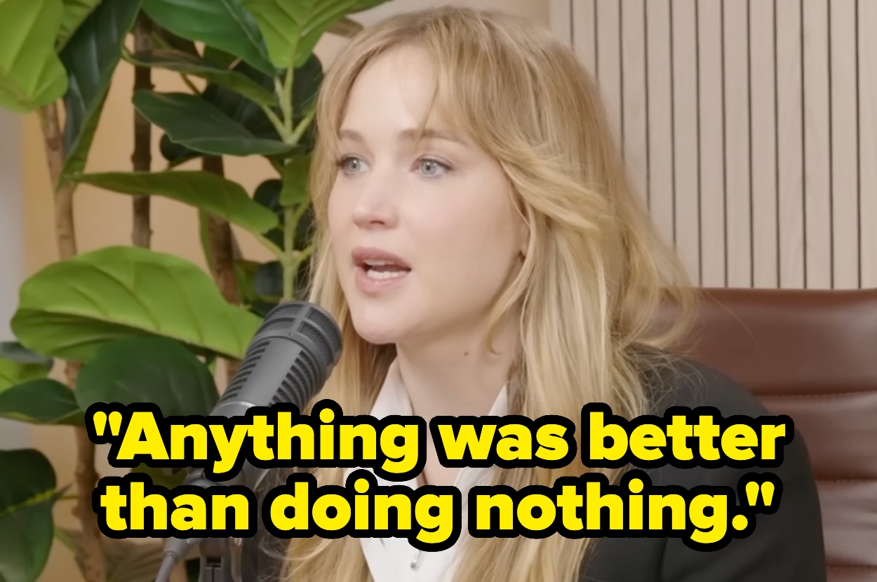 Person speaking into a microphone, caption reads: "Anything was better than doing nothing."