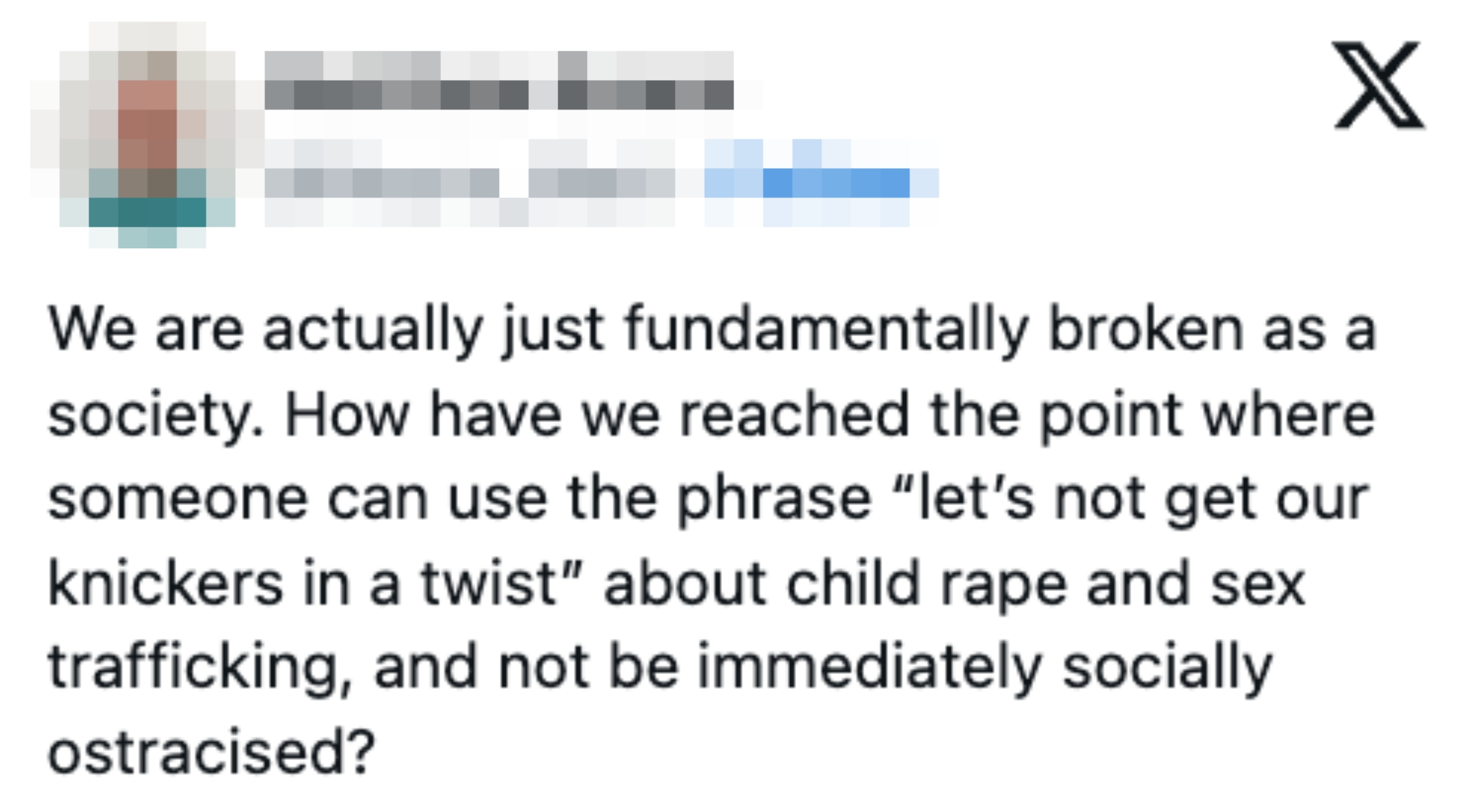 Matthew Evans questions societal norms around language used for serious issues like child rape and sex trafficking