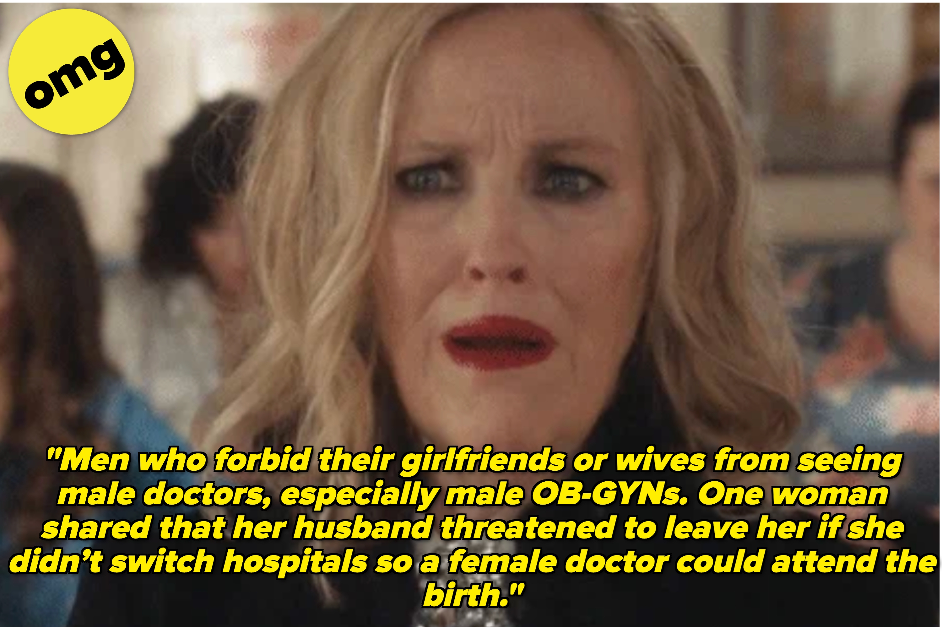 Person with surprised expression, captioned "Men who forbid their girlfriends or wives from seeing male doctors, especially male OB-GYNs."