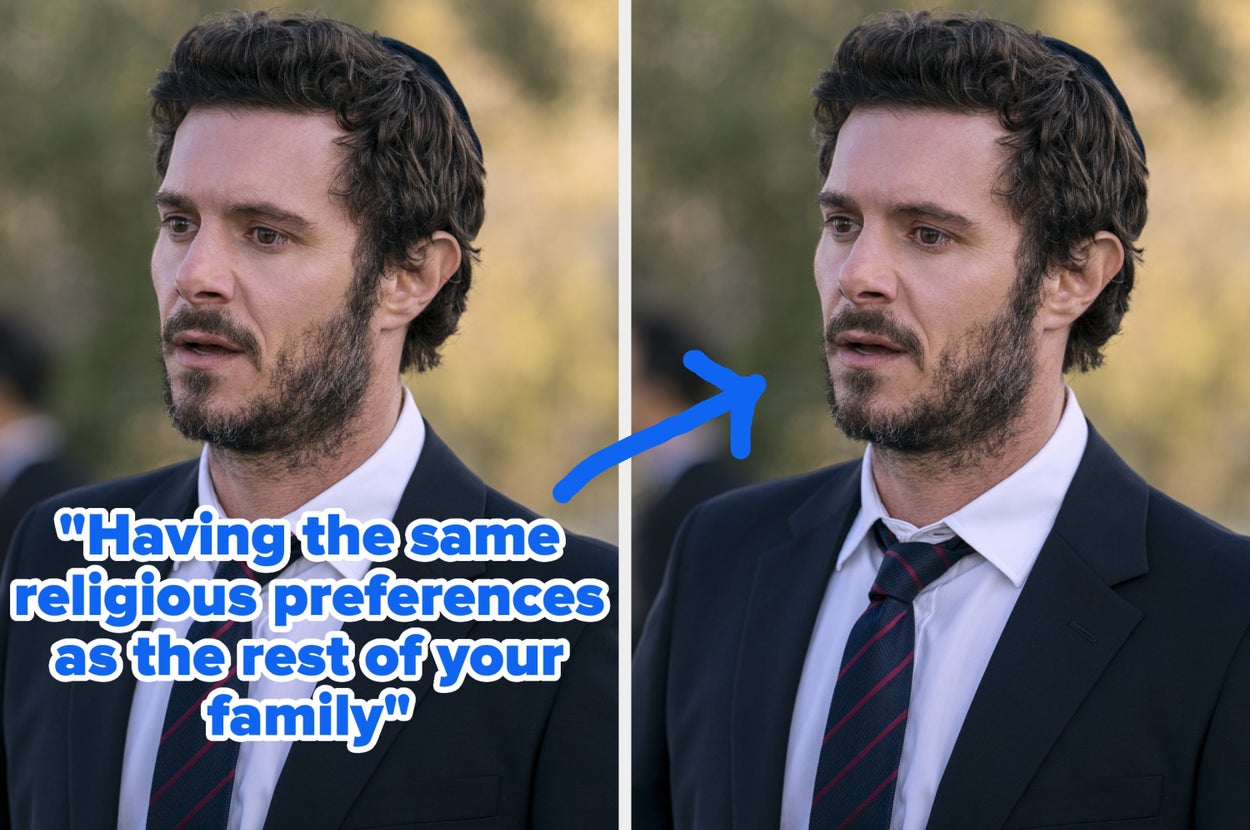Man in a suit and tie appears surprised. Text reads, "Having the same religious preferences as the rest of your family."