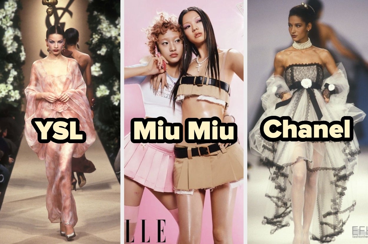 Desfile de moda con modelos luciendo estilos de YSL, Miu Miu y Chanel. Elegancia vanguardista y diseños únicos