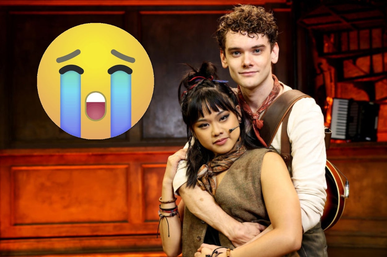 Two people posing together, one with short hair hugging the other from behind. Large crying emoji added to the image