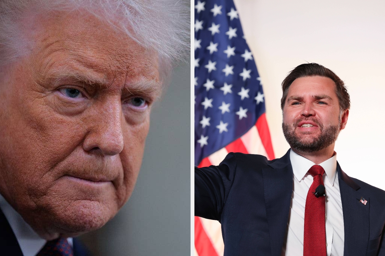 Two men, one close-up with a serious expression, the other speaking animatedly in a suit, with a US flag in the background