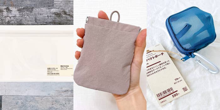 無印良品の「片面クリアケース」「リンクルナイロン 片手で開くフラットポーチ」「ナイロンメッシュ コンパクトポーチ」