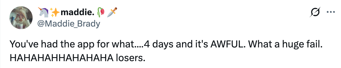 Innlegg på sosiale medier av Maddie som sa: 