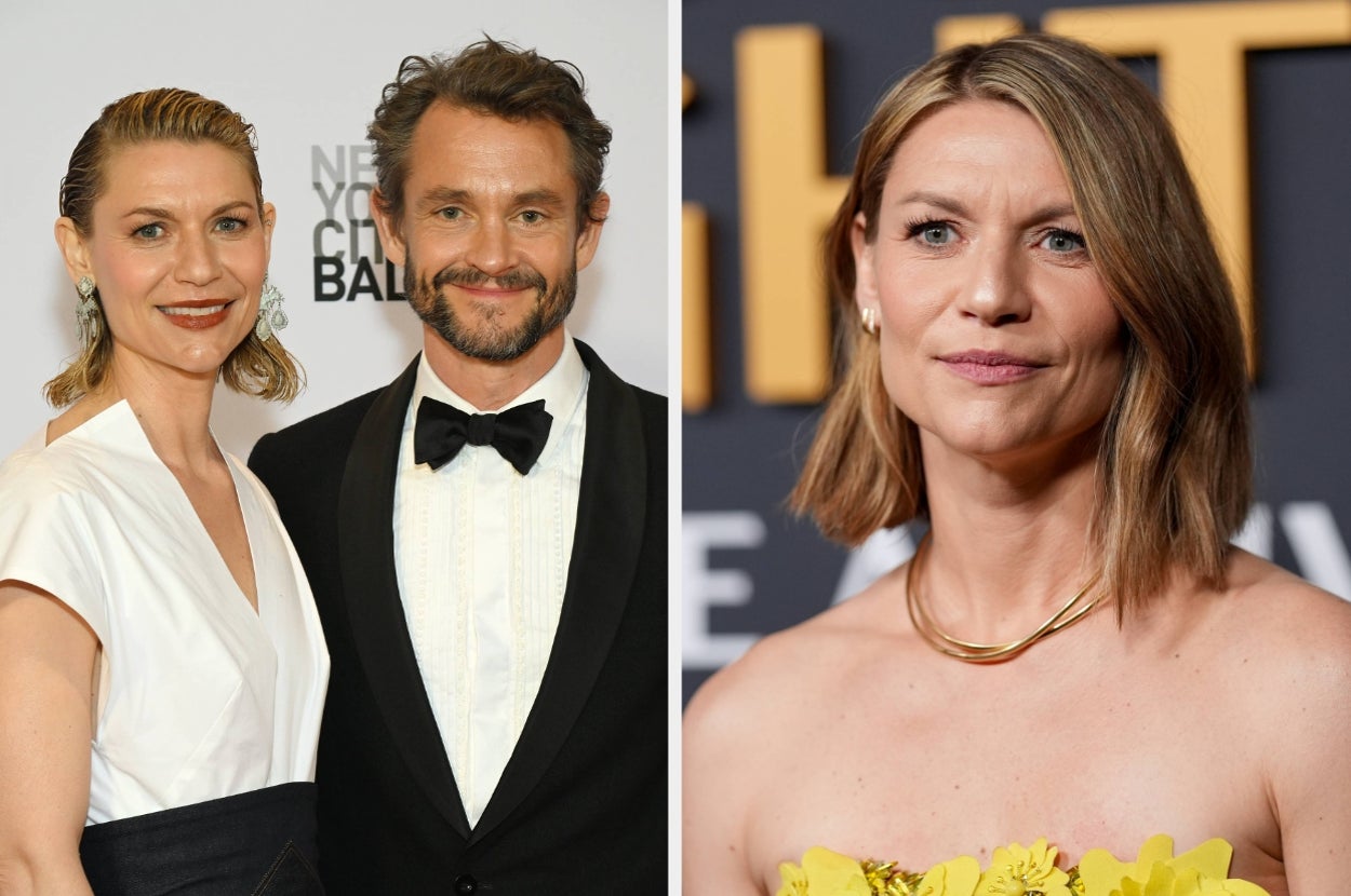 Left: Claire Danes and Hugh Dancy at an event. Right: Claire at a separate event