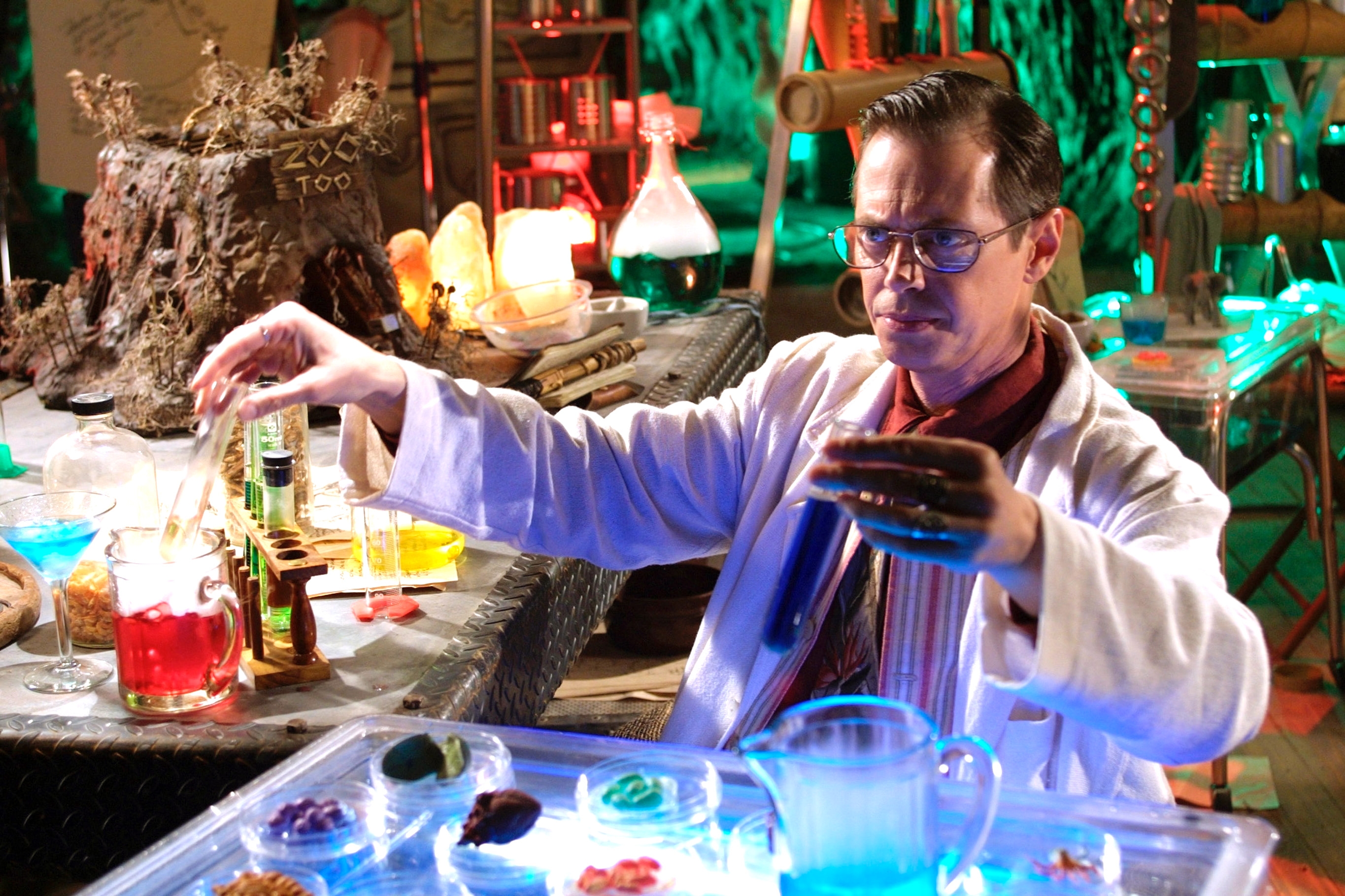 Romero successful  a laboratory  moving   with colorful beakers and trial  tubes