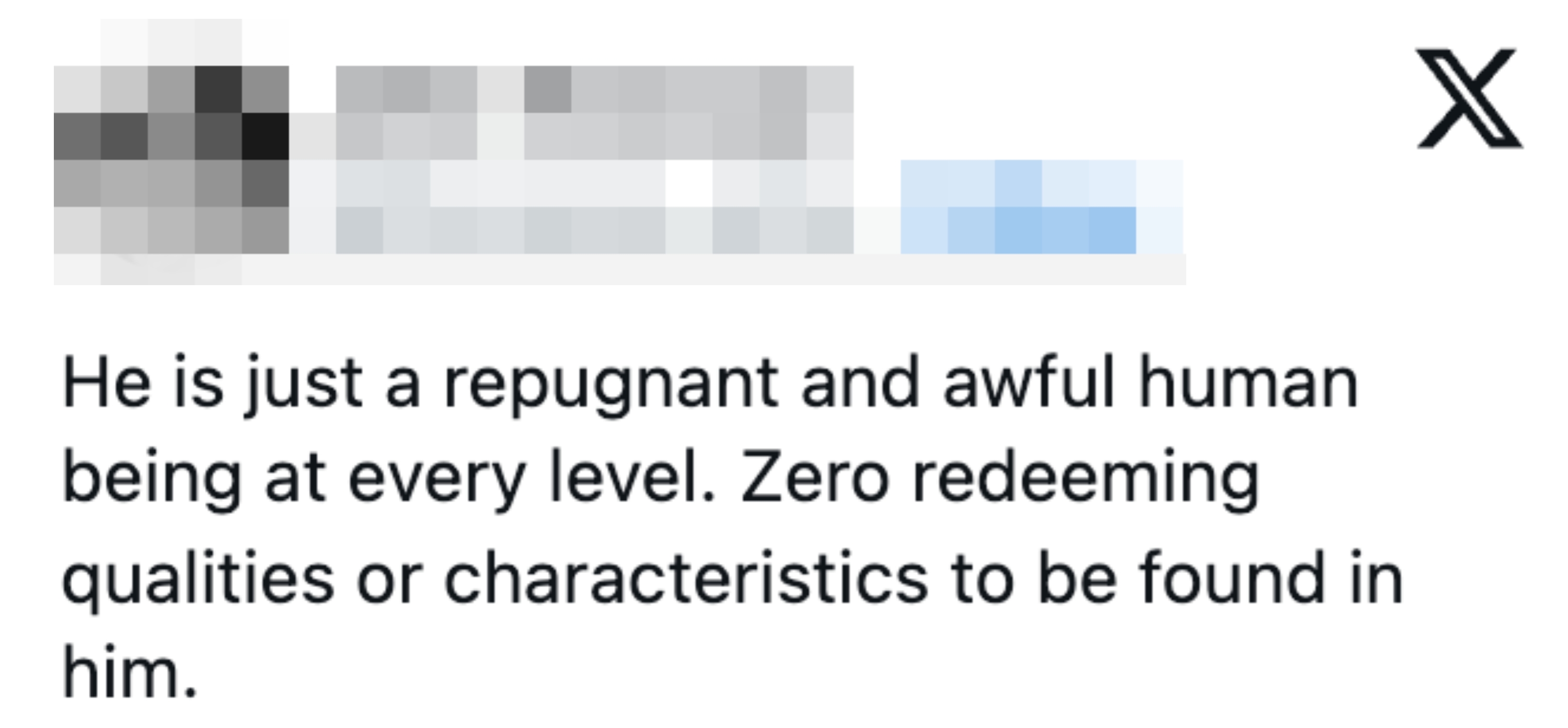 Et innlegg på sosiale medier av John Thorsson som kritiserer noens karakter som fullstendig negativ uten forløsende egenskaper